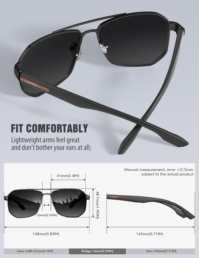 LUENX Aviator Sunglasses for Men Square Polarized Polygon Shades UV400 Sun Glasses with Accessories - Image 5